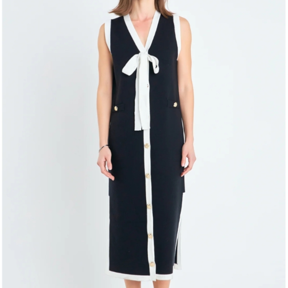 English Factory Bow Button-Front Knit Midi Dress NWT